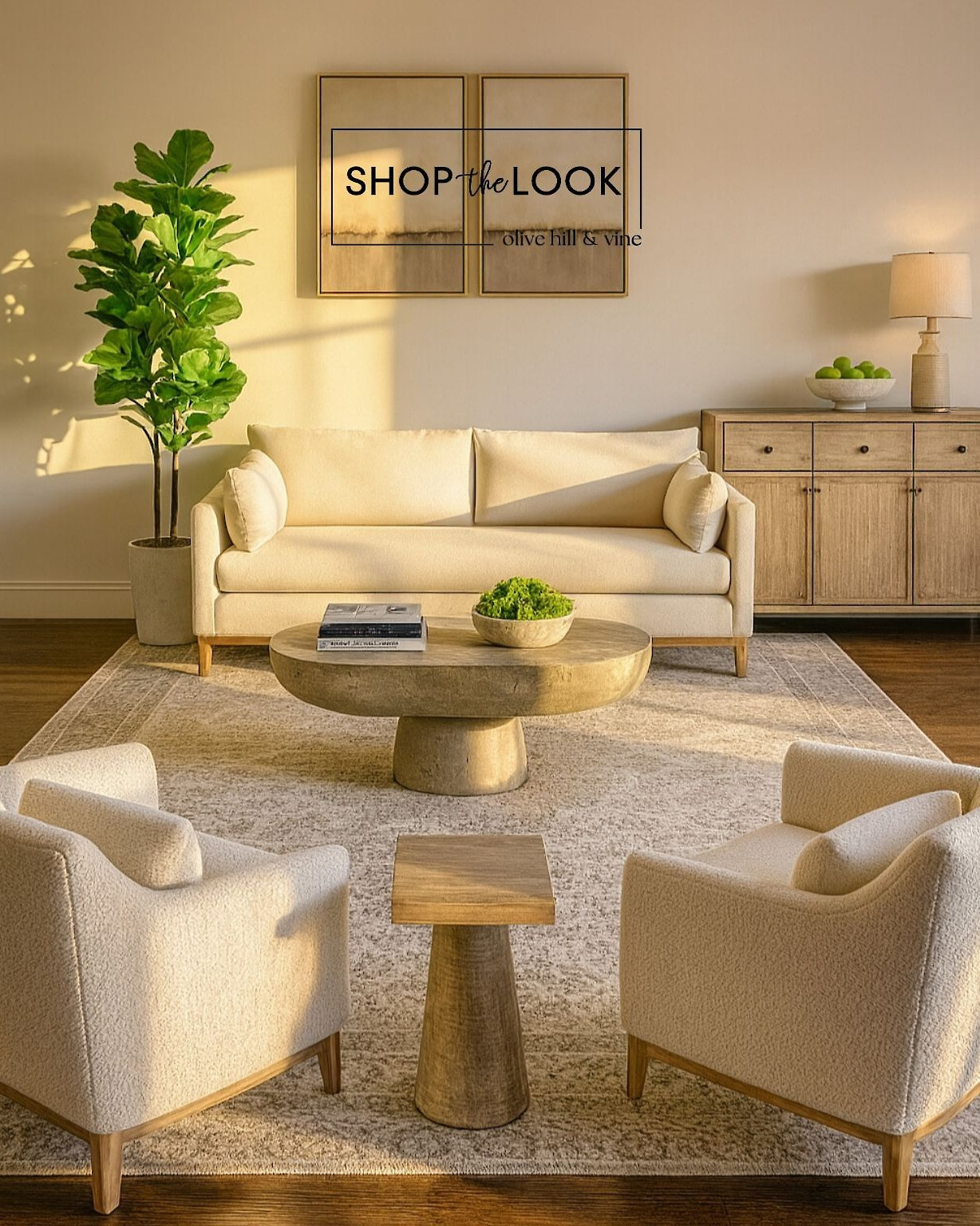 A beige living room with effortless style—linen sofa, organic-modern coffee table, bold side table, plush wood-frame chairs, pastel abstract art, and a floral rug made for lounging and gathering in comfort. 

 

#LTKHome #LTKStyleTip #LTKFamily