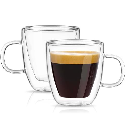 Mfacoy Glass Double Wall Insulated Espresso Cups (Set of 2), 5.4 oz Glass Espresso Shots Cup with Handle, Insulated Glasses Espresso Mugs, Small Coffee Cups, Espresso Shot Glass, Espresso Shot Glass | Amazon (US)