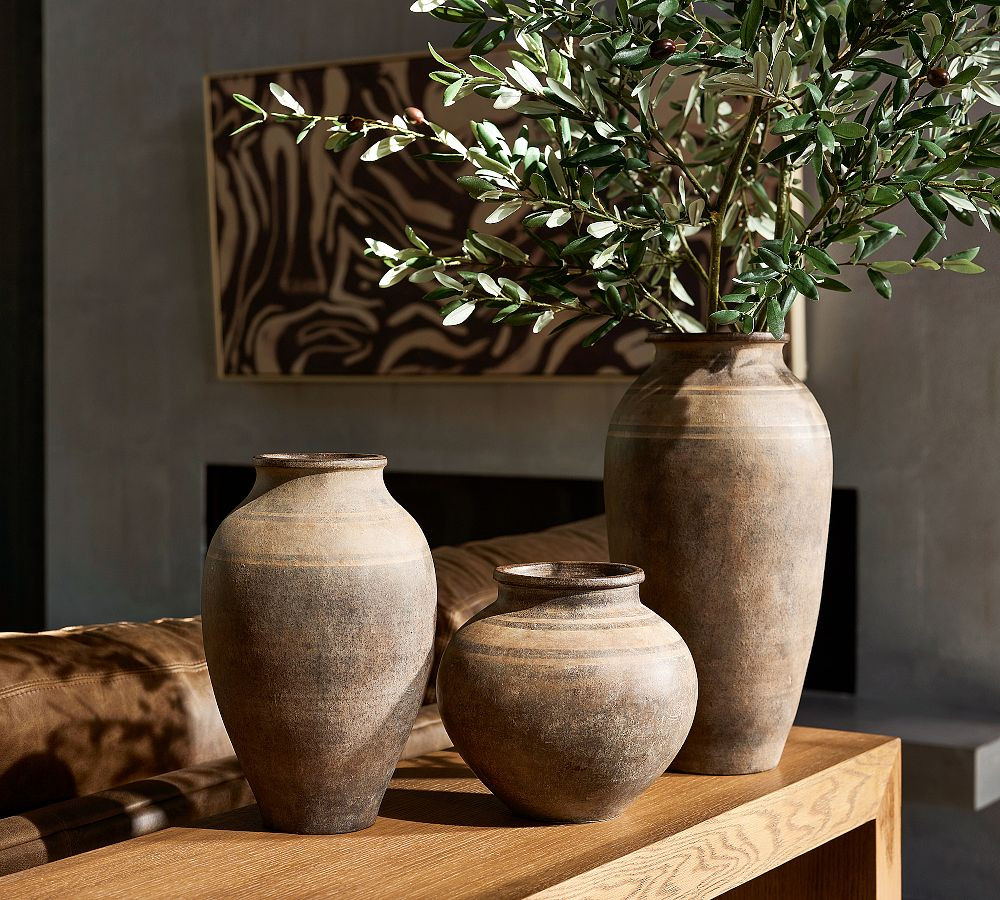 Brown Terracotta Striped Vase | Pottery Barn (US)