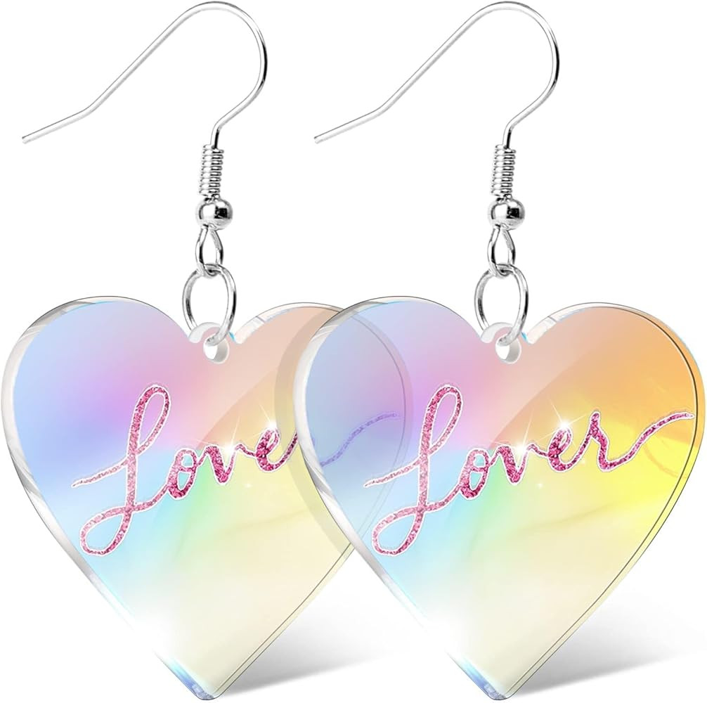 Pink Heart Earrings Taylor earrings Lover heart dangle Earrings Arylic Heart Shaped Earrings Conc... | Amazon (US)