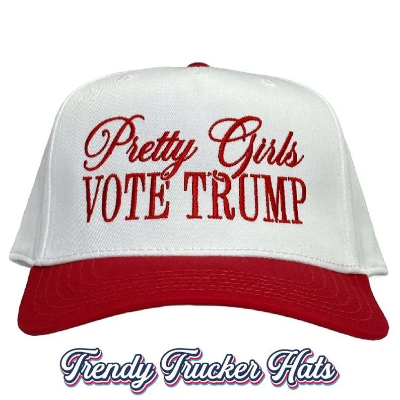 Pretty Girls Vote Trump, White/red Trucker Hat, Embroidered Hat, Trendy Trucker Hat, American Hat... | Etsy (US)