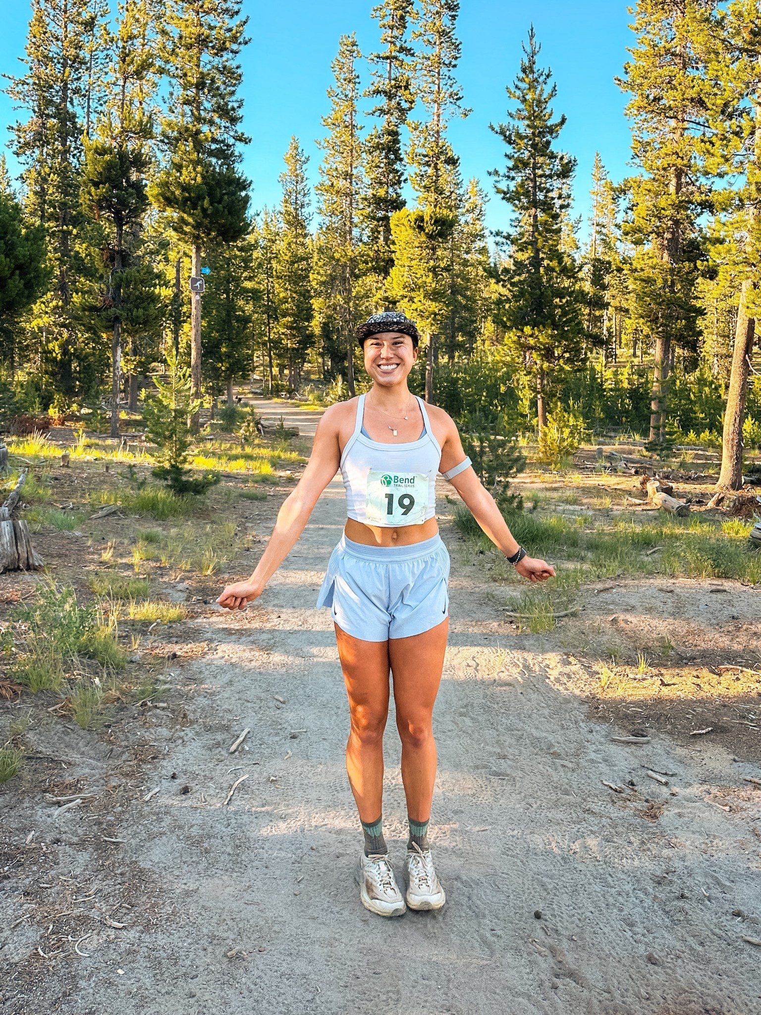 Trail running fit for the last Bend Trail Series race!!

Top: ML in rose quartz 
Shorts: Medium (this color is on sale!!)
Coros GPS watch + arm heart rate monitor for running tracking 

#LTKFindsUnder50 #LTKActive #LTKSaleAlert