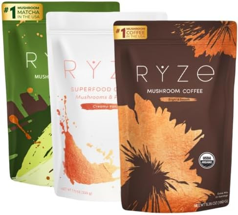 RYZE SUPERFOODS Ultimate Energy Bundle Medium Roast, USDA Organic Mushroom Coffee & Mushroom Matc... | Amazon (US)