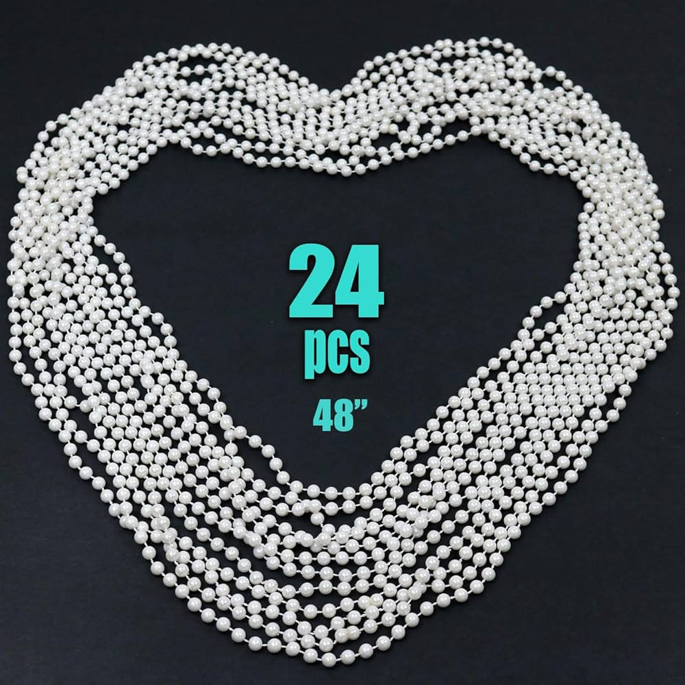 GIFTEXPRESS 24 PCS White Pearl Bead Necklaces, Bulk Faux Pearl Necklaces, Mardi Gras Beaded Necklace | Amazon (US)