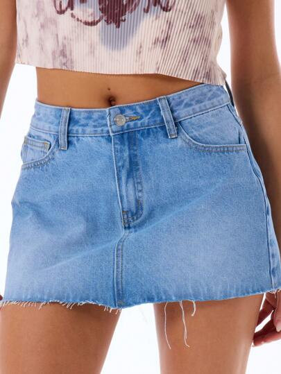 MUSERA Denim minirok met lage taille, zomerdagelijks | SHEIN