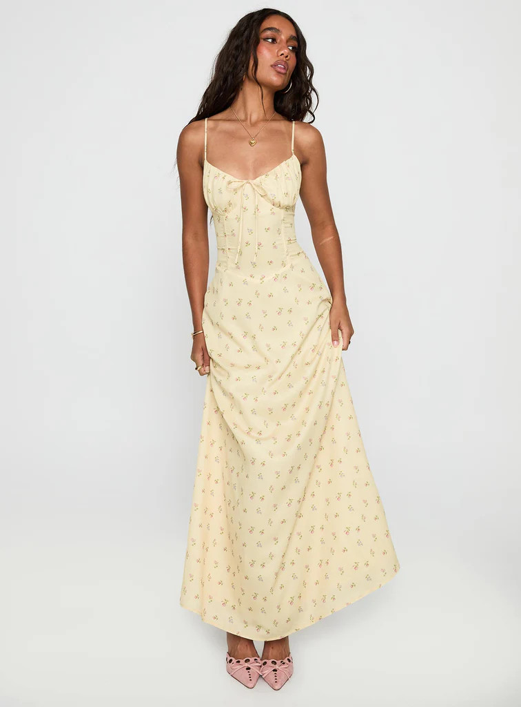 Members Only Maxi Dress Yellow Floral | Princess Polly US