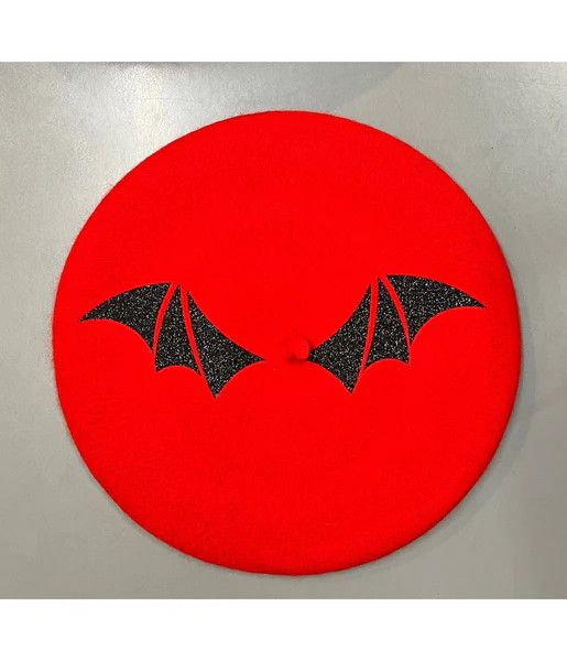 Red & Black Glitter Bat Wings Beret | UniqueVintage