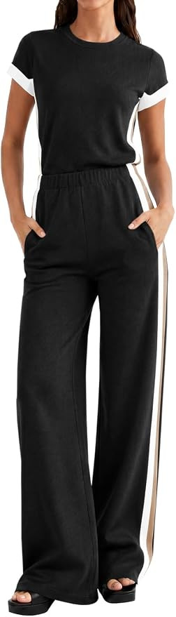 Fisoew Women One Piece Jumpsuits Wide Leg Pants Short Sleeve Dressy Workout Romper Overalls Airpo... | Amazon (US)