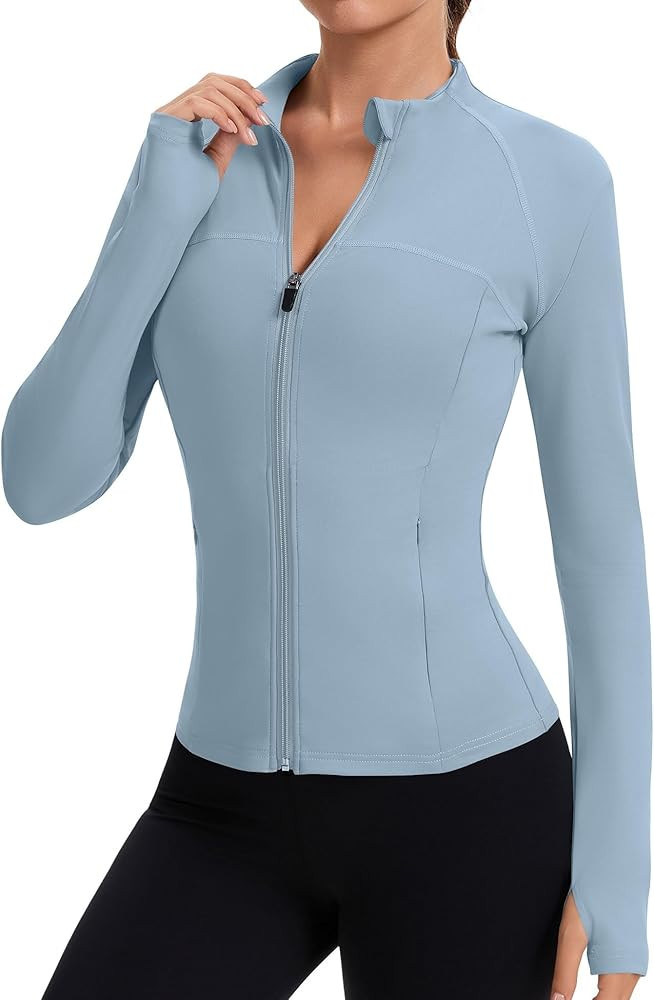 Rapbin Women's Full Zip Workout jackets Runing Slim Fit Athletic Tops With Thumb Holes | Amazon (US)