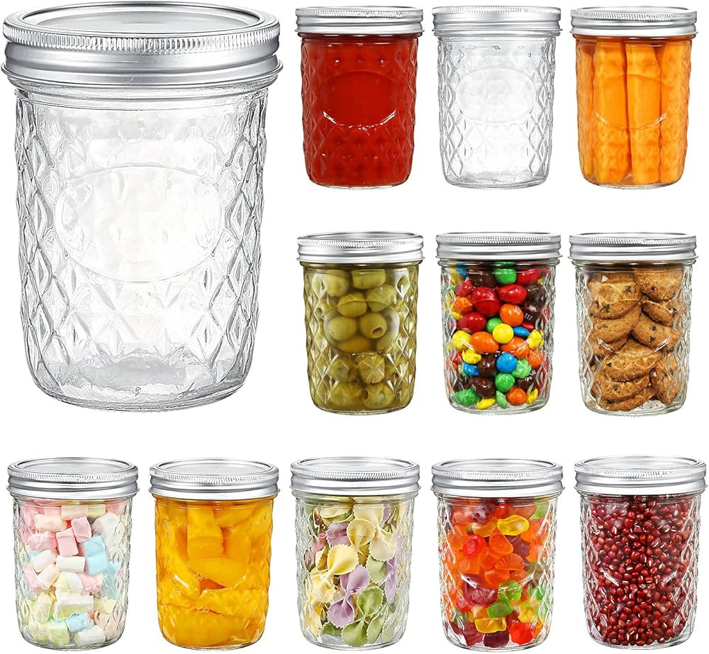 YEBODA 16 oz Mason Jars Wide Mouth Canning Jars 12 Pack Glass Jars with Silver Metal Airtight Lid... | Amazon (US)