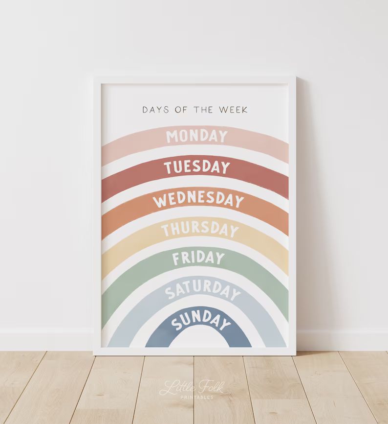 Rainbow Days of the Week Poster, Printable Educational Wall Art, Homeschool Classroom Decor, DIGI... | Etsy (US)