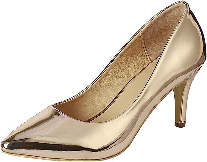 Cambridge Select Women's Classic Pointed Toe Comfort Stiletto Mid Heel Pump | Amazon (US)