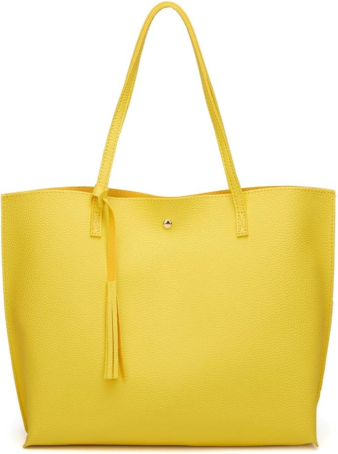 Women's Soft Faux Leather Tote Shoulder Bag from Dreubea, Big Capacity Tassel Handbag | Amazon (US)