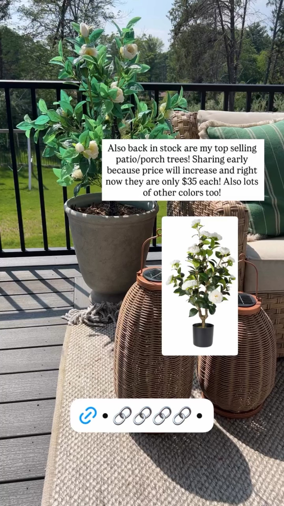 Also back in stock are my top selling patio/porch trees! Sharing early because price will increase and right now they are only $35 each! Also lots of other colors too!