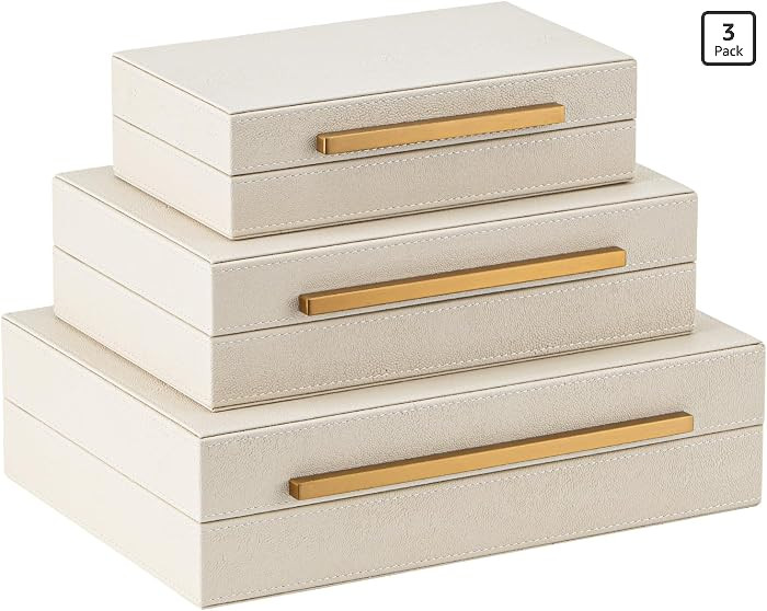 Faux Leather Large Modern Stackable Nesting Jewelry Box with Lids Organizer \u2013 Set of 3 Beige... | Amazon (US)