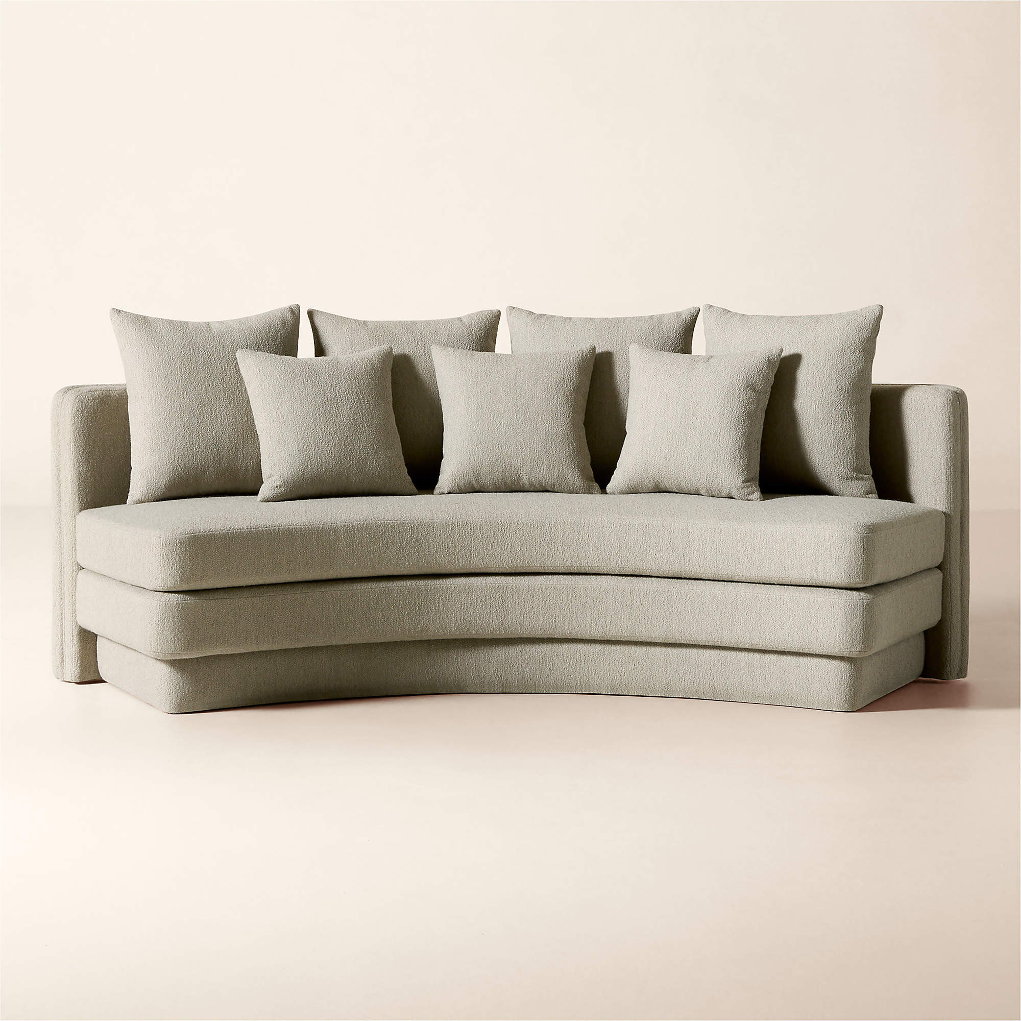 Desmond 98" Curved Grey Boucle Dining Banquette + Reviews | CB2 | CB2
