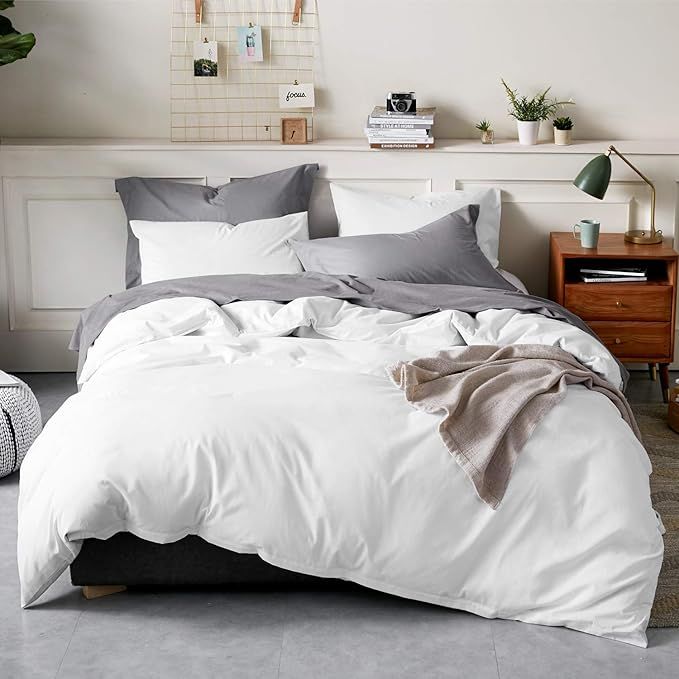 Bedsure 100% Washed Cotton Duvet Cover Sets Queen Full Size White Bedding Set 3 Pieces (1 Duvet C... | Amazon (US)