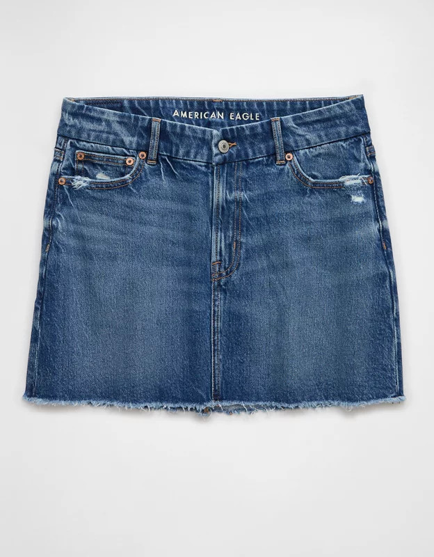 AE Stretch Curvy High-Waisted Perfect Denim Mini Skirt | American Eagle Outfitters (US & CA)