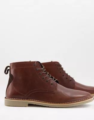 ASOS DESIGN desert boots in tan leather with suede detail | ASOS (Global)