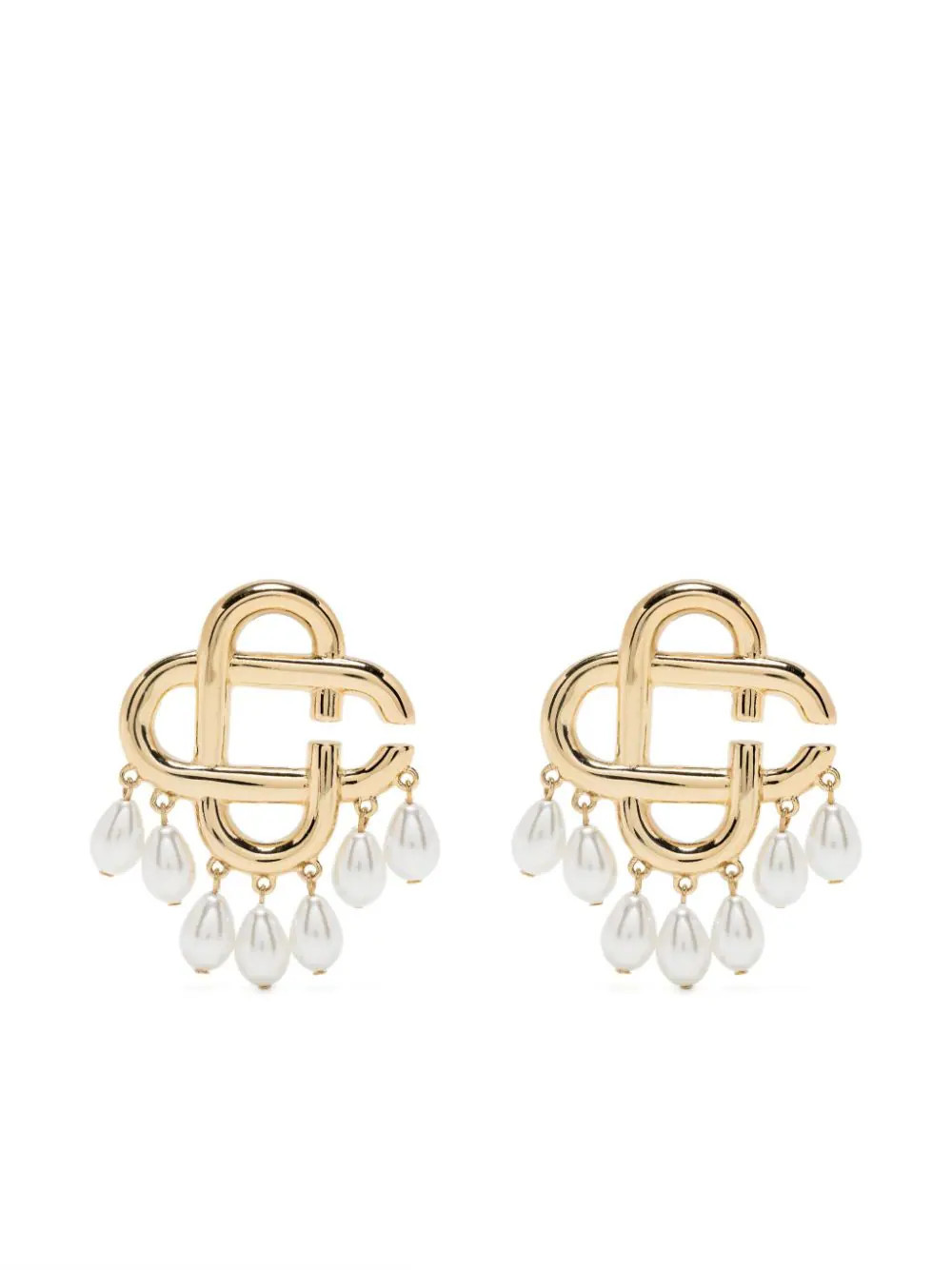 Casablanca pearl-drop logo earrings - Gold | Farfetch Global
