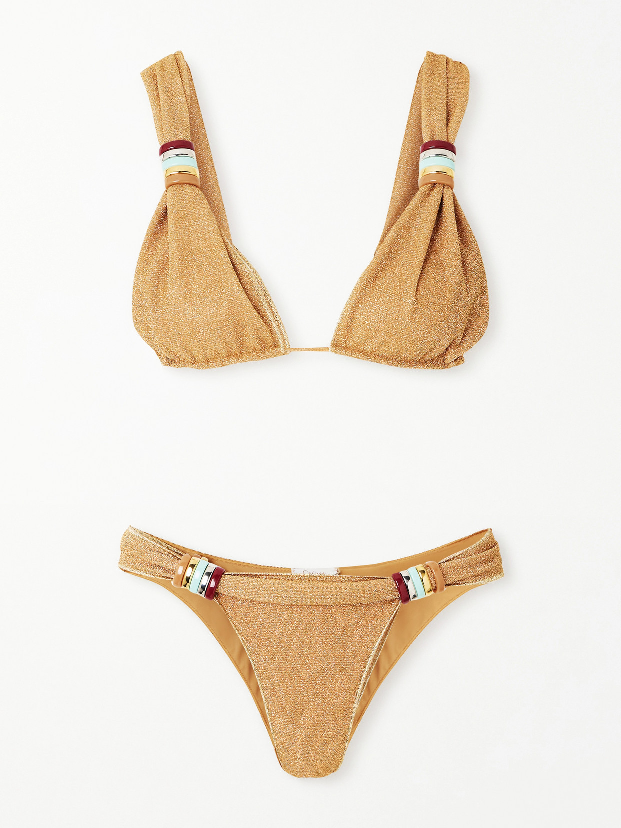 Oséree - Lumière Embellished Metallic Triangle Bikini - Gold | NET-A-PORTER (US)