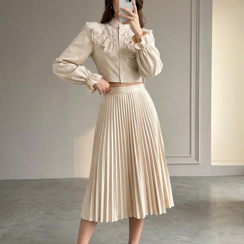 Poéselle Women's Solid Color Pleated Minimalist Elegant A-Line Skirt, Casual Everyday Wear | SHEIN