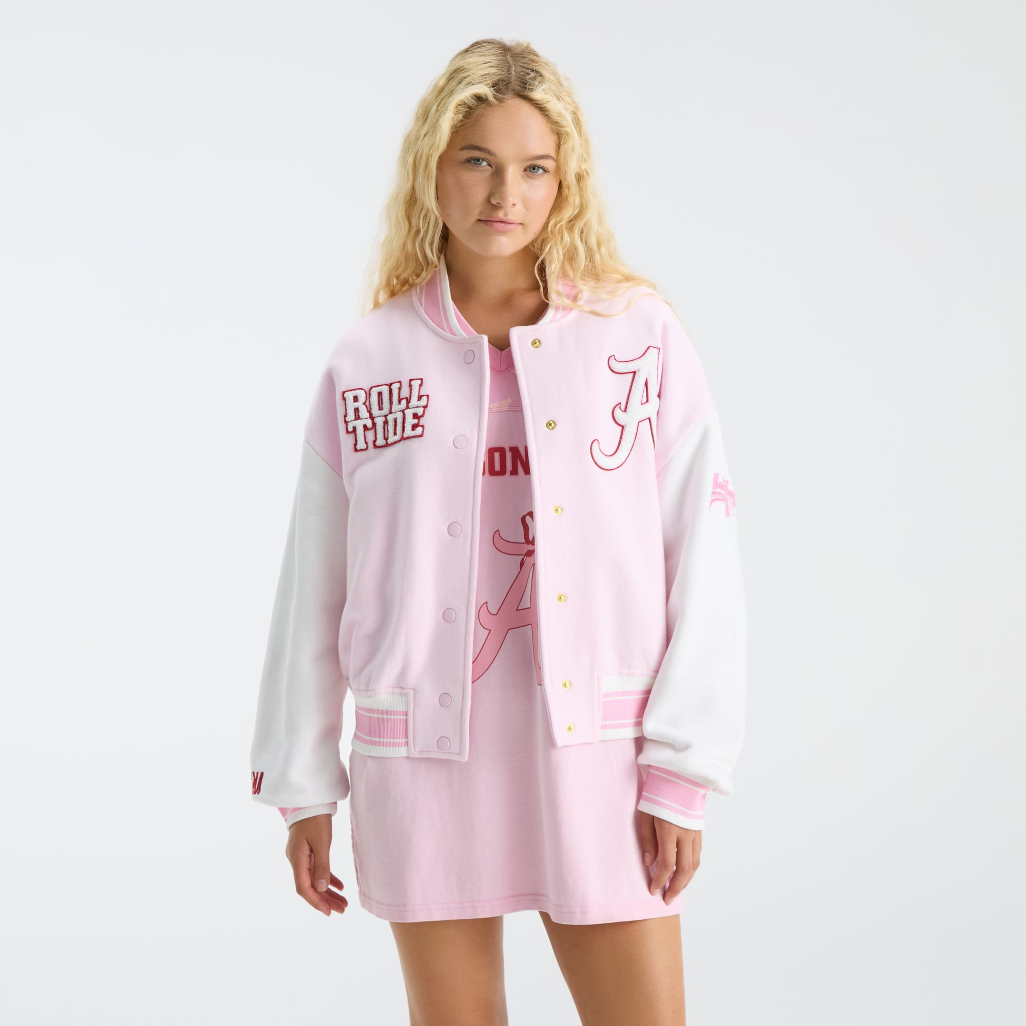 LoveShackFancy Women's Pink Alabama Crimson Tide Collegiate Varsity Full-Snap Jacket | Fanatics