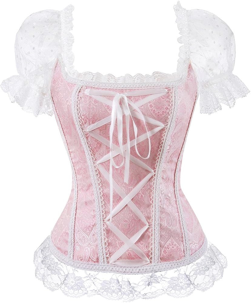 Women's Princess Renaissance Corset Lace Ruched Sleeves Elegant Overbust Top | Amazon (US)