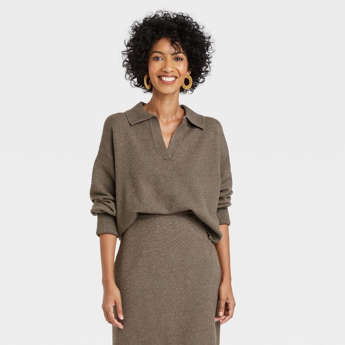 Women's Collared Split Neck Pullover Sweater - A New Day™ | Target
