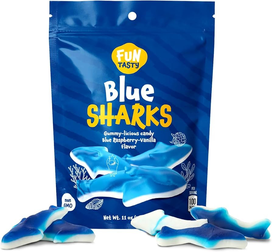 Funtasty Blue Sharks Gummy Candy, Blue Raspberry Marshmallow Flavor - 11-Ounce Bag | Amazon (US)