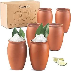 CANTAREY 12oz Cantaritos de Barro - Set of 6 Cocktail Glasses for Tequila, Margaritas, Mojitos an... | Amazon (US)