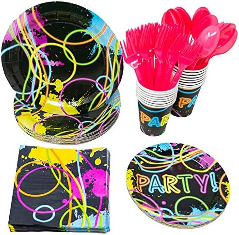 Blue Orchards Glow Party Party Supplies Packs (for 16 Guests!), Glow Party Supplies, Neon Party Supp | Amazon (US)
