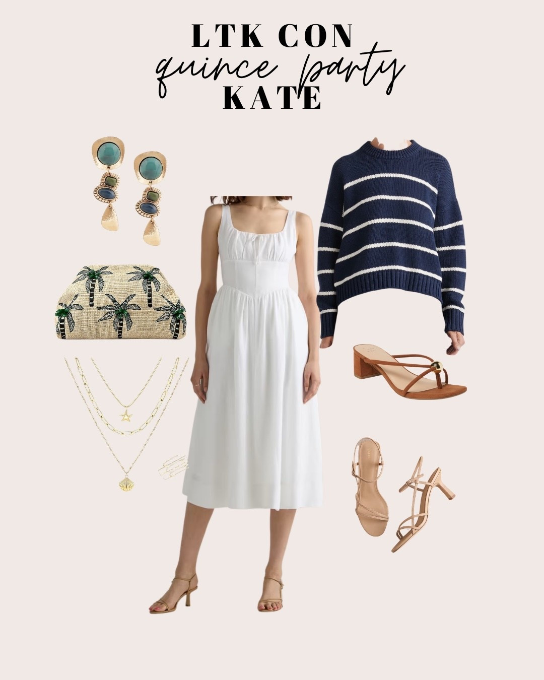 Coastal inspired party outfit idea!  Navy and white striped sweater over a white dress with coastal inspired accessories!

#LTKSeasonal