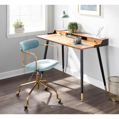 ORRD Contemporary Office Chair in Gold Metal and Light Blue Velvet | Target