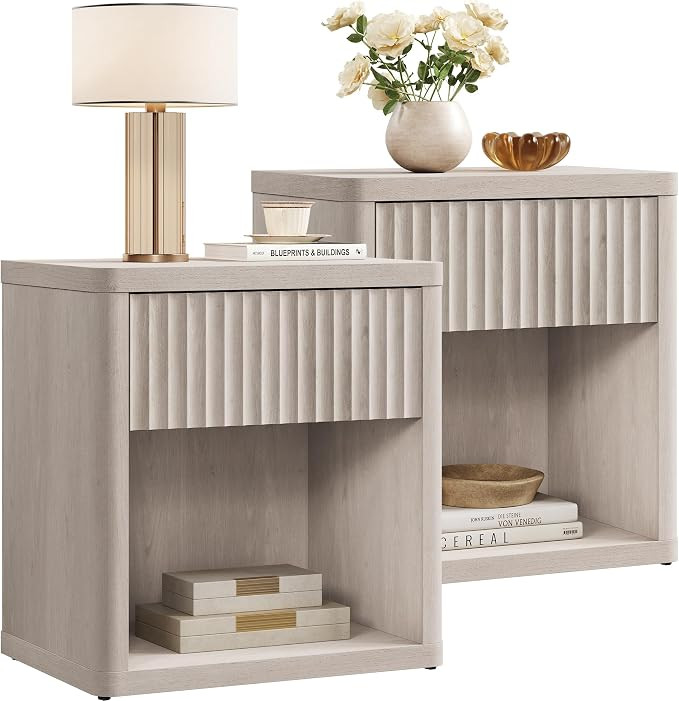 SICOTAS Night Stand Set of 2 Nightstands with Drawer Storage Fluted Bed Side Table End Table Larg... | Amazon (US)