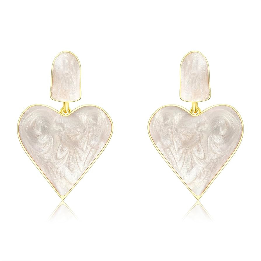 Handmade Heart Dangle Drop Earrings for Women Girls Colorful S925 Sterling Silver Post Love Geome... | Amazon (US)