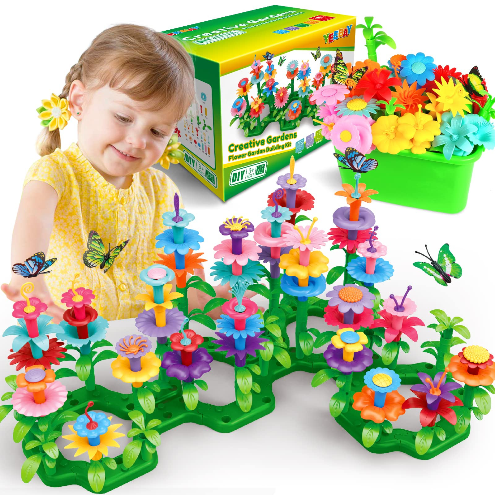 YEEBAY Flower Garden Building Toys for Girls Age 3, 4, 5, 6, 7 Year Old - STEM Gardening Toys for... | Amazon (US)