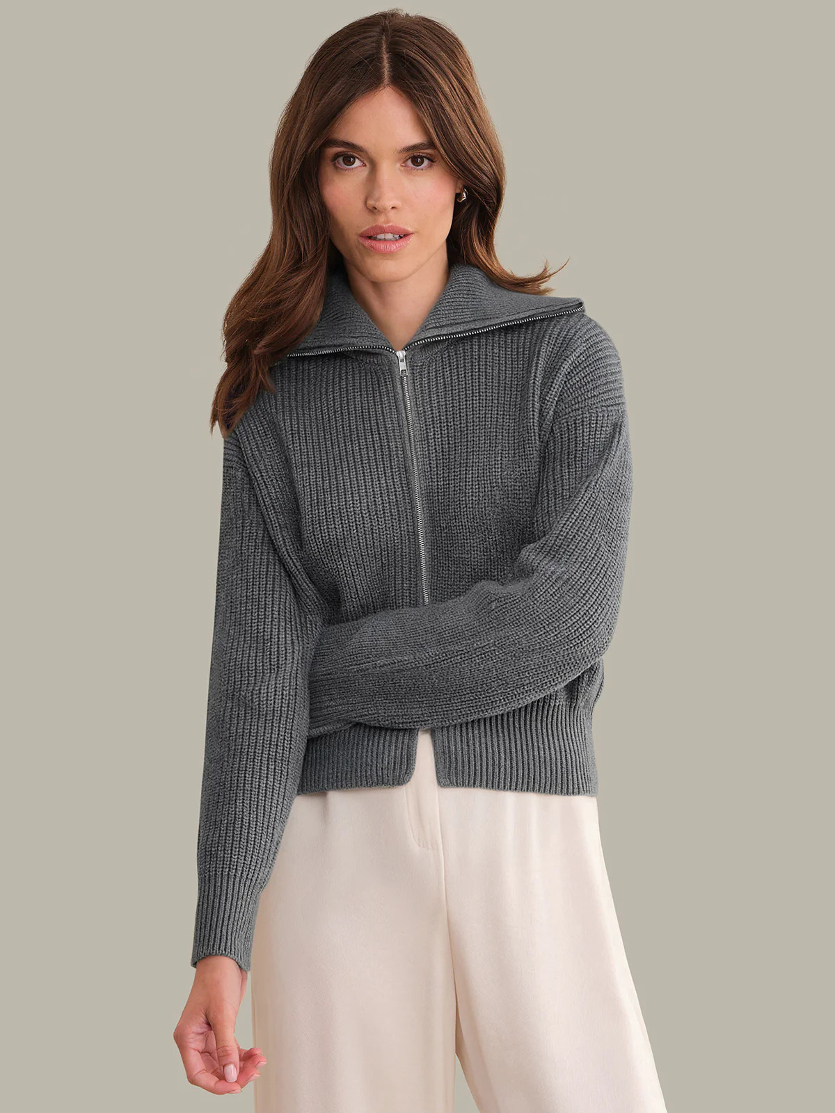 Piper: Cotton Zip-Up Collared Sweater Jacket | 525 America
