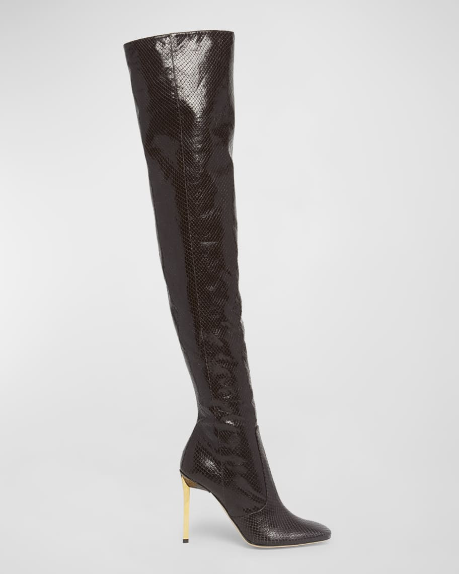 Python-Embossed Stiletto Over-The-Knee Boots | Neiman Marcus