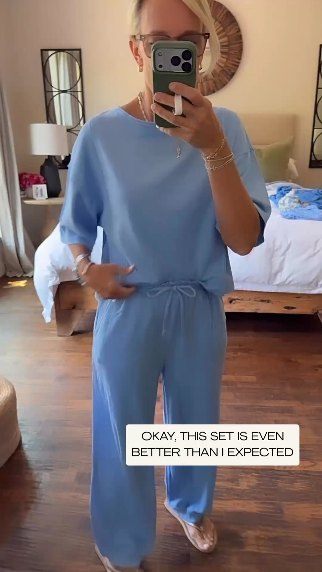 I really love this matching set! The relaxed-fit top, comfortable drawstring waist, and easy wide-leg pants make it such a comfortable outfit for everyday wear. I love it for relaxing at home, travel days, or running errands with simple sandals.

💡 LTK MADE EASY
❤️ Heart = Support my posts!
🔖 Save = Get sale & restock alerts
📋 Lists = Keep favorites organized
📲 Share = Send lists and products to a friend. Hello, Christmas List!
💬 Comment = Ask me anything about what I’m wearing.:-)

#LTKOver40 #LTKHome #LTKTravel