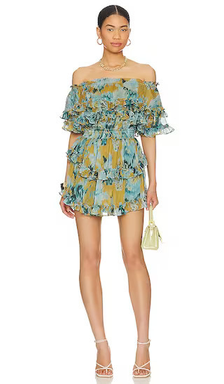 Isella Dress in Blue Abstract Green Floral Dress Blue Floral Dress Off The Shoulder Dress | Revolve Clothing (Global)