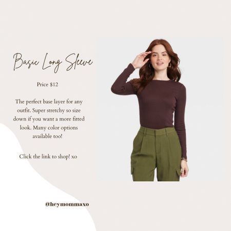 Basic Long Sleeve Top 

Super stretchy so size down for a more fitted look. Perfect basic to incorporate with any outfit. 

Basics | T Shirt | Outfit Inspo

#LTKMostLoved #LTKSeasonal #LTKstyletip