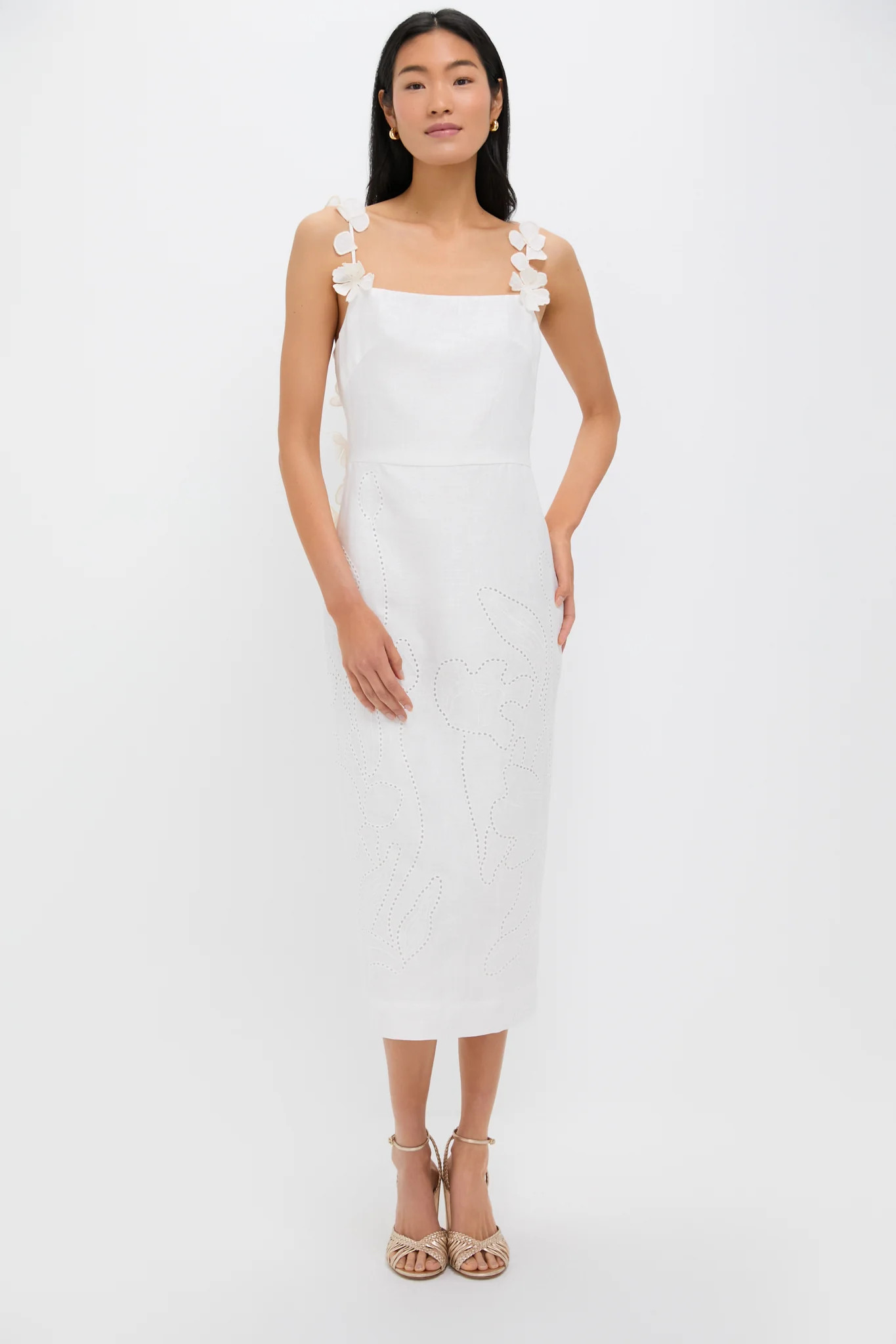 Off White Petalos Embroidered Midi Dress | Tuckernuck (US)