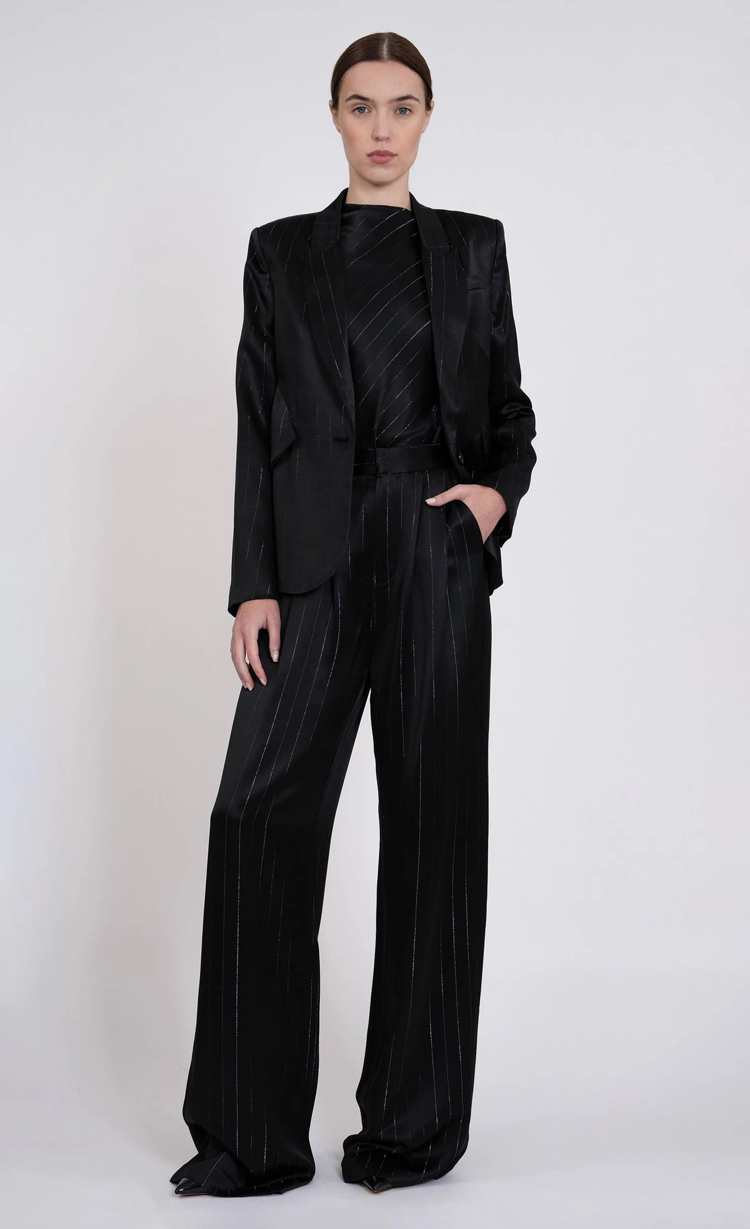 Darlene Blazer - Black L / Black/Silver Stripes / 23FAL06 | Nonchalant Label