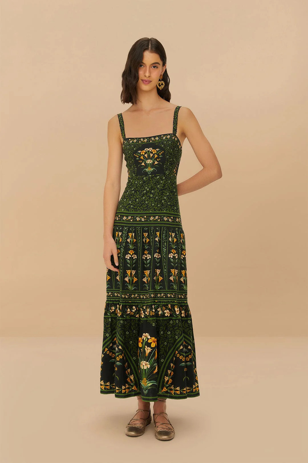Black Flowers Arch LENZING™ ECOVERO™ Euroflax™ Maxi Dress | FarmRio (US)