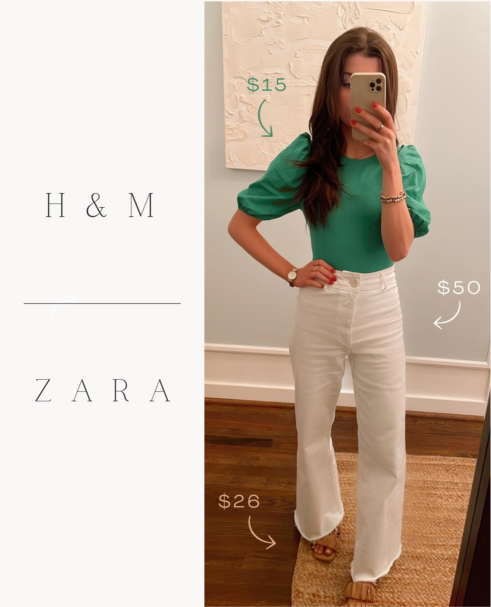 H&M Green puff sleeve top + ZARA White Marine Straight Jeans + Amazon Tan slide on sandals = the perfect spring outfit!

I found a $28 Target dupe for these $50 Zara jeans!! 

Size XS in top & 25 in jeans! 

#LTKsalealert #LTKstyletip #LTKfindsunder50
