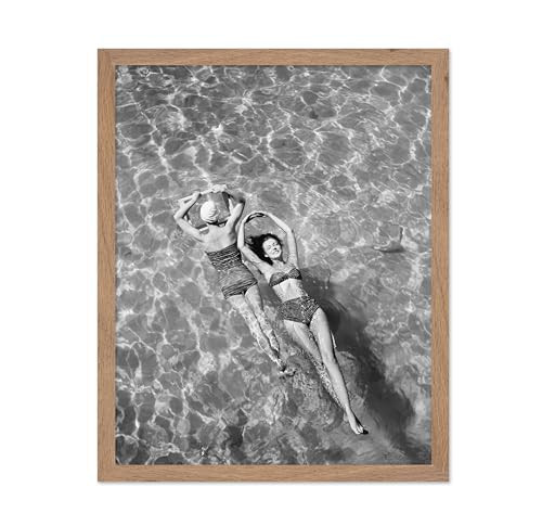 Monem Art Vintage Swimming Pool Poster - Retro Women Swimming Print - Photography Art - Chic Gift for Men, Women, Swimmer - Summer Decor for Bedroom, Ocean or Beach House, 11x14 Beige Framed | Amazon (US)