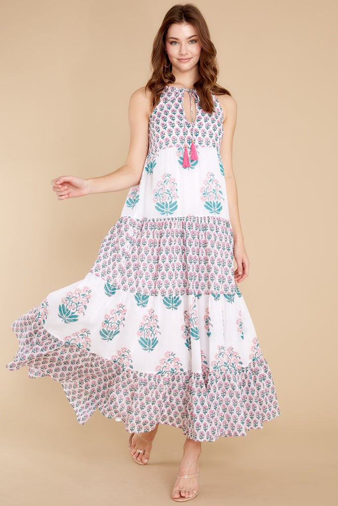 Posey Green Long Tiered Tassel Dress | Red Dress 