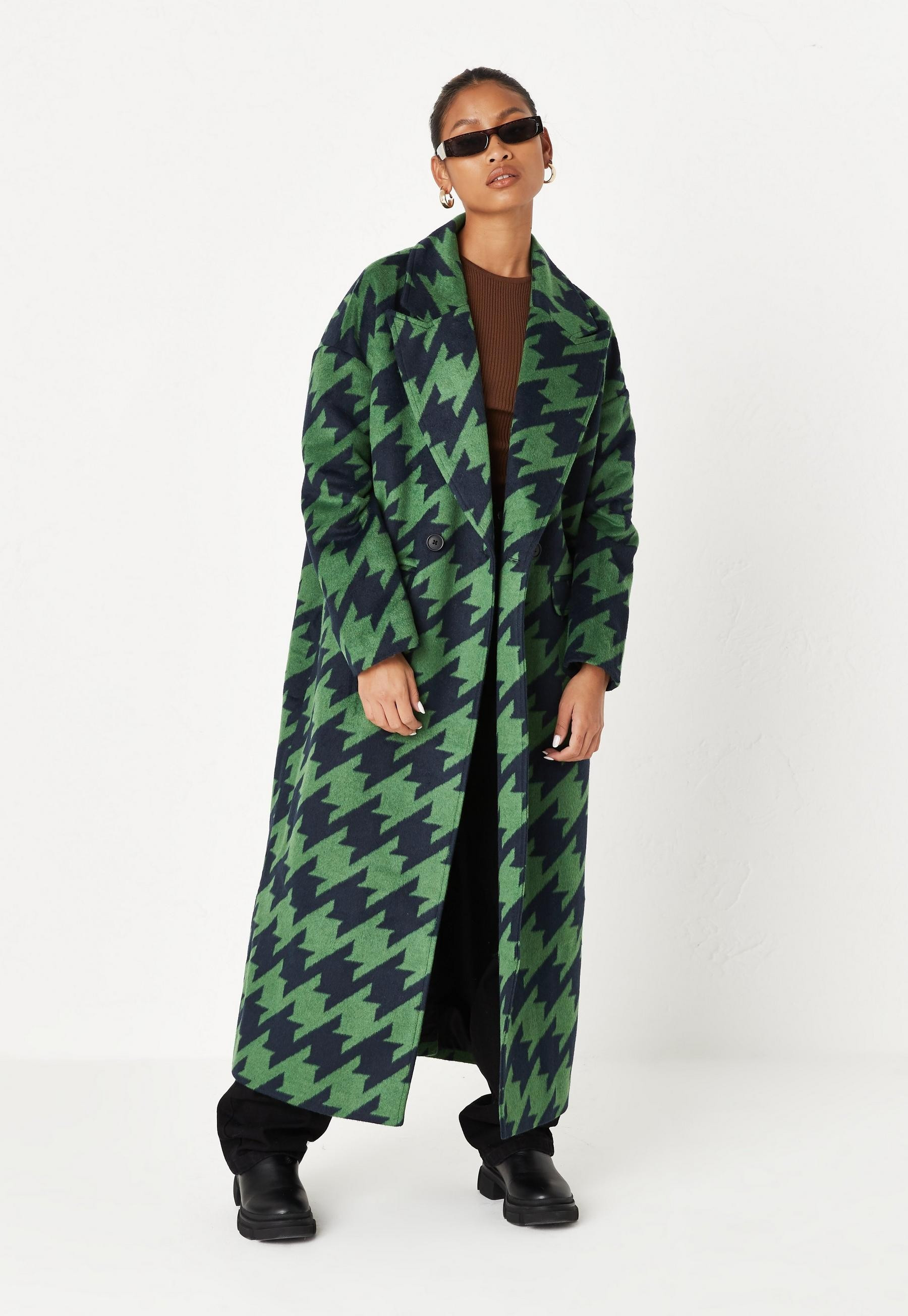 Missguided - Green Houndstooth Oversized Formal Coat | Missguided (US & CA)