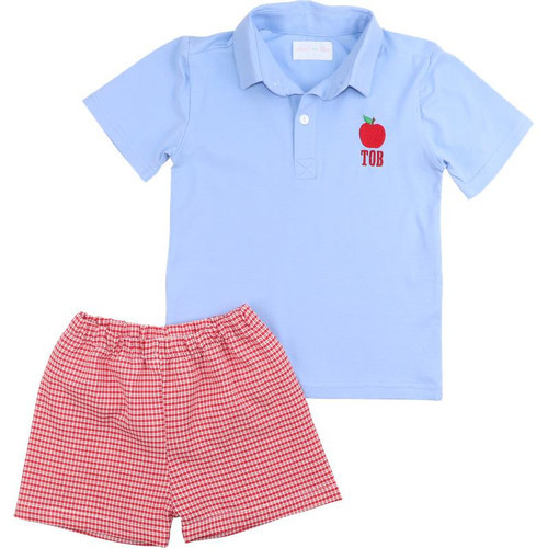 Red Seersucker Apple Polo Short Set | Cecil and Lou